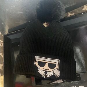 Karl Lagerfeld Black Beanie one size nwt